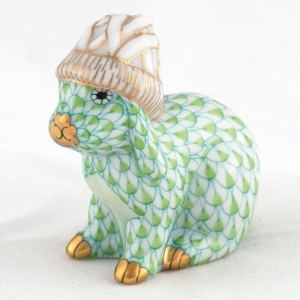 Herend Bunny with Winter Hat - Key Lime