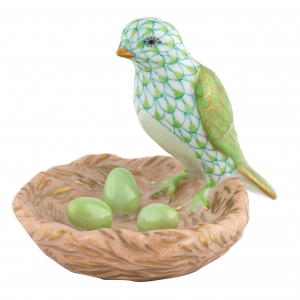 Herend Bird With Nest  Key Lime