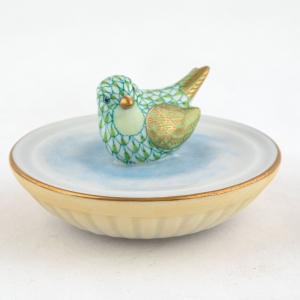 Herend Bird In Bird Bath - Key Lime