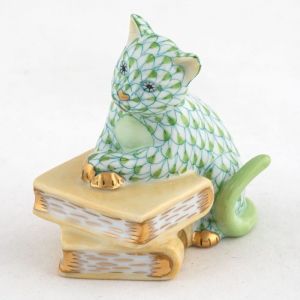 Herend Cat on Books - Key Lime