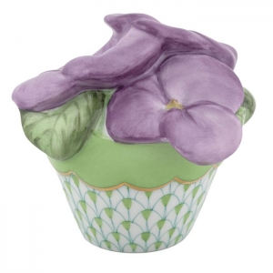 Herend Pansies In Flowerpot - Keylime