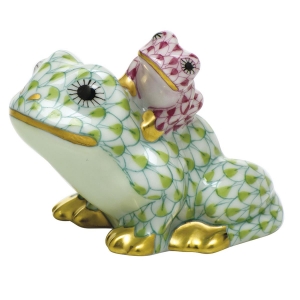 Herend Mother and Baby Frog Key Lime/ Raspberry