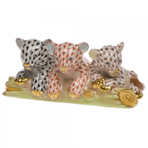 Herend Tiger Cubs - Black & Rust & Brown