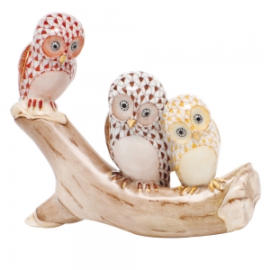 Herend Owls on Branch - Rust / Chocolate / Butterscotch