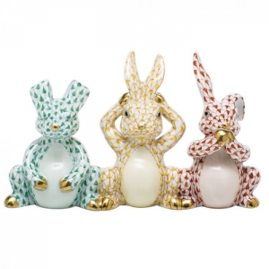 Herend Three Wise Bunnies Multicolor