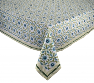 Kim Seybert Majorelle Tablecloth White / Blue / Green - 58 x 126
