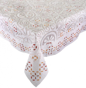 Kim Seybert Malta Tablecloth - White + Brown - 58 x 126