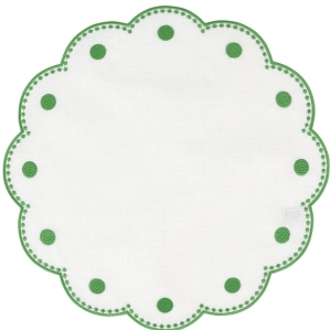 Vietri Tessuti White Round Placemats with Sage Green Dots - Set of 4