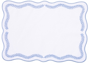 Vietri Tessuti White Rectangular Placemats with Cornflower Blue Ivy - Set of 4