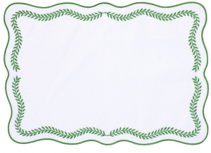 Vietri Tessuti White Rectangular Placemats with Sage Green Ivy - Set of 4