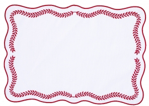Vietri Tessuti White Rectangular Placemats with Red Ivy - Set of 4