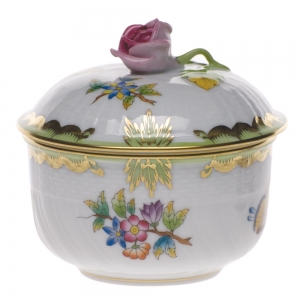Herend Queen Victoria Covered Sugar W/Rose (4 Oz)