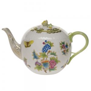 Herend Queen Victoria Tea Pot W/Rose 60 Oz) 6.5"H