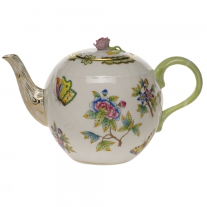 Herend Queen Victoria Tea Pot W/Rose (36 Oz) 5.5"H