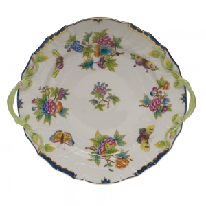 Herend Queen Victoria Blue Border Chop Plate W/Handles - Blue 12