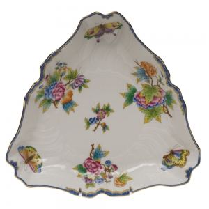 Herend Queen Victoria Blue Border Triangle Dish - Blue 9.5"L