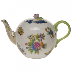 Herend Queen Victoria Blue Border Tea Pot W/Rose - Blue (36 Oz)