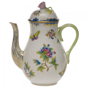 Herend Queen Victoria Blue Border Coffee Pot W/Rose - Blue (36 O