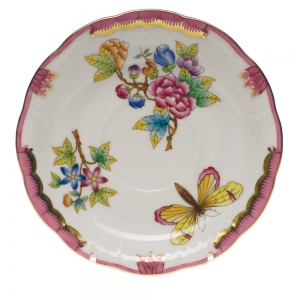 Herend Queen Victoria Pinkborder Tea Saucer - Pink 6"D