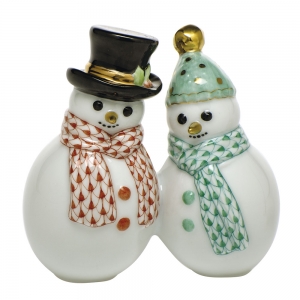 Herend Snowman Couple - Rust & Green