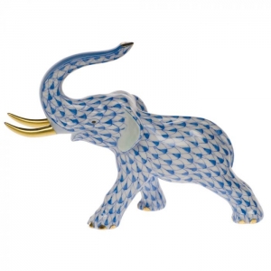Herend Elephant with Tusks Blue