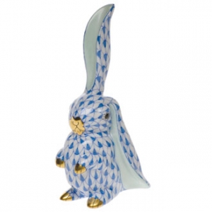 Herend Rabbit w/One Ear Up Blue
