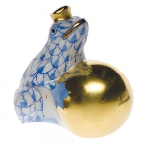 HEREND四神 フィギュリン Herend Figure Frog w/Crown Blue