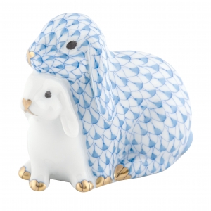 Herend Cuddling Bunnies - Blue