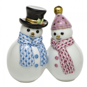 Herend Snowman Couple - Blue & Raspberry