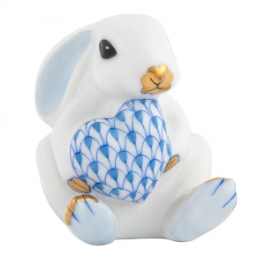 Herend White Bunny with Blue Heart
