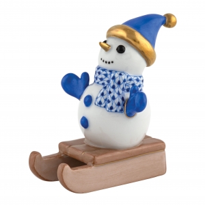 Herend Sledding Snowman - Sapphire