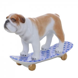Herend Skateboarding Bulldog - Sapphire
