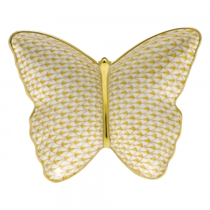 Herend Fishnet Butterfly Dish Butterscotch