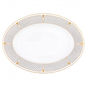 Herend Art Deco Gray Oval Platter - 15"