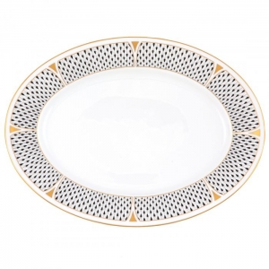 Herend Art Deco Black Oval Platter - 15"