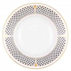 Herend Art Deco Black Rim Soup - 8"