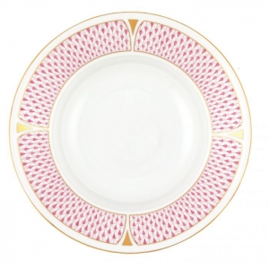 Herend Art Deco Raspberry Rim Soup - 8"