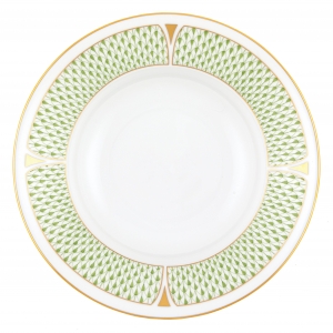 Herend Art Deco Green Rim Soup - 8"