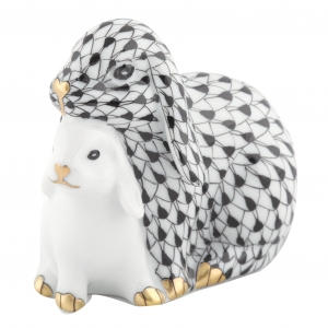 Herend Cuddling Bunnies - Black