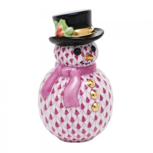 Herend Snowman with Scarf - Raspberry