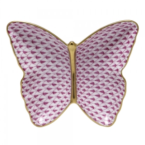 Herend Fishnet Butterfly Dish Raspberry