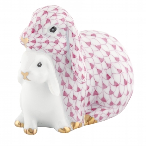 Herend Cuddling Bunnies - Raspberry