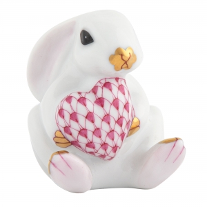 Herend White Bunny with Pink Heart