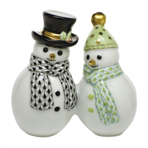 Herend Snowman Couple - Black & Key Lime