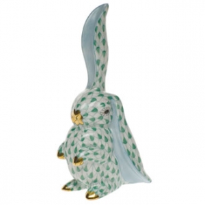 Herend Rabbit w/One Ear Up Green
