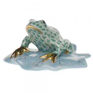 Herend Frog On Lily Pad - Green