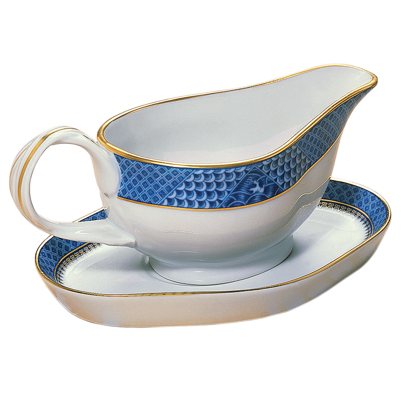 Mottahedeh Indigo Wave Gravy Boat with Stand