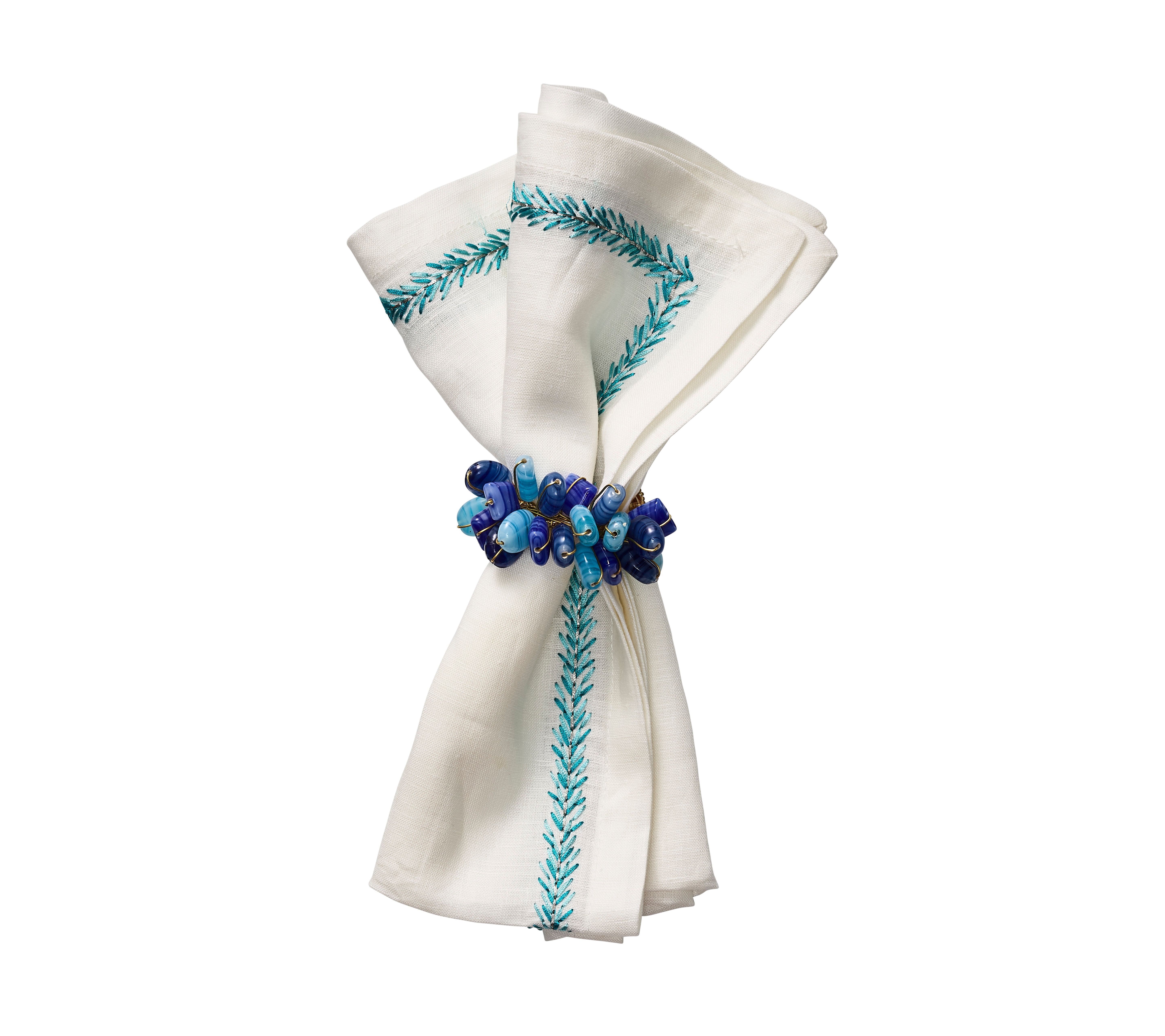 Kim Seybert Jardin Napkin White/Turquoise_Kim Seybert Napkins_Napkins