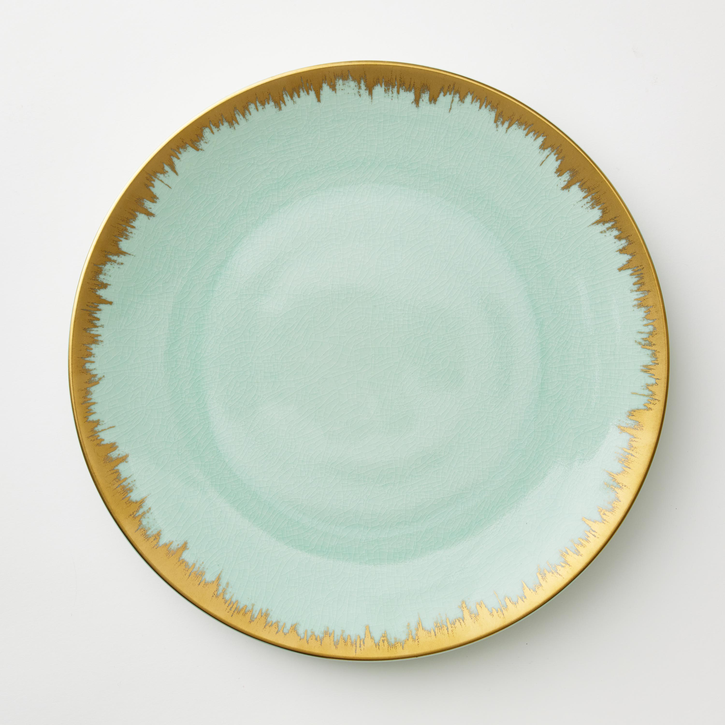 Kim Seybert Aura Gold Brushstroke Sea Glass Dinner Plate
