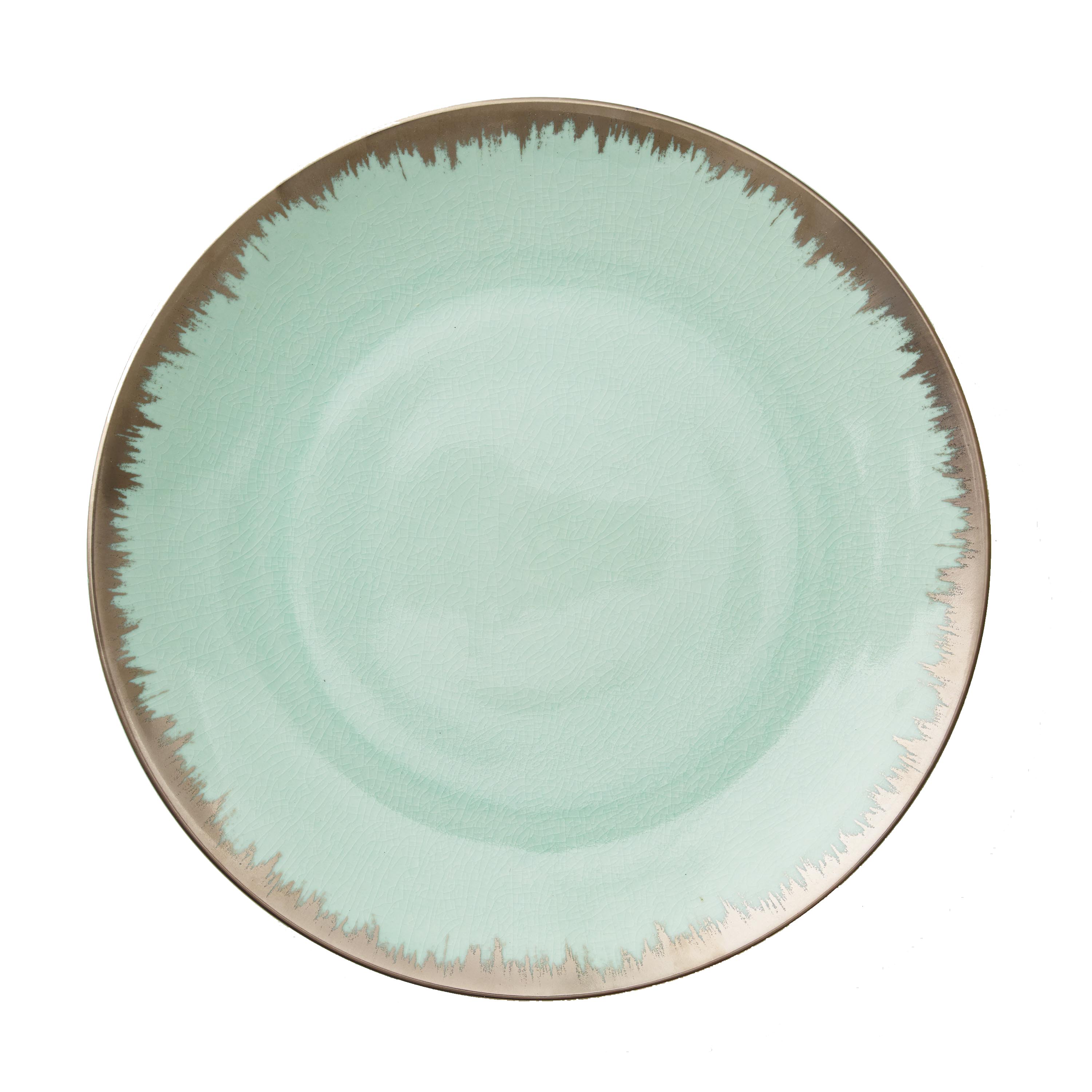 Kim Seybert Aura Platinum Brushstroke Sea Glass Dinner Plate